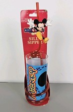 New Vintage Mickey For Kids Silly Sipper - Clear Cup Red Straw NOS