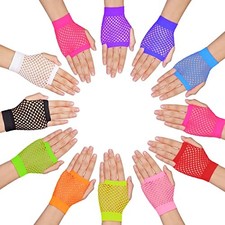 12 Pairs Neon Party Gloves,80s Fishnet Gloves Short,Fingerless Neon Glove