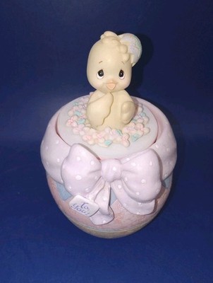 VTG 2001 PRECIOUS MOMENTS ''HATCHED WITH LOVE'' Easter Egg Trinket Chick Blue Bird