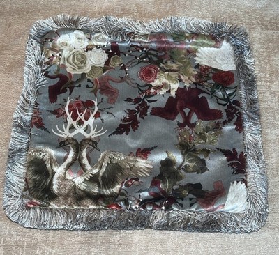 Becca Who Swan Song Samt Fransen Kissenbezug Gothic Dekor Burgund Grau #1587