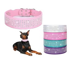 Rhinestones Dog Collars-2" Wide Crystal Diamonds Studded Collar S neck:17"-20"