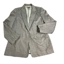 Lands' End Vintage Blazer Women 8 Petite Gray Herringbone Wool Cashmere Jacket