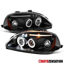 Fit 1996-1998 Honda Civic Black Led Halo Projector Headlights Lamps Leftright