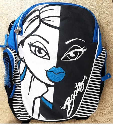 BRATZ Rucksack NEU Vintage 15" Full Size BLAU Canvas Buchtasche Neu mit Etikett Gesicht Lippen RAR