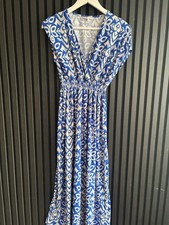 Pebble Bay wrap dress blue abstract print Elasticated waistband womens UK10