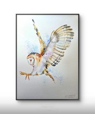 ORIGINAL Barn Owl watercolour painting Signed Elle Smith Art, Fine Art