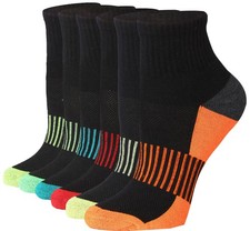Women's 6-Pairs Athletic Quarter Sports Socks Midnight Black Red Pink Orange ...