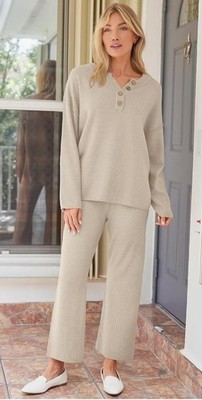 LILLUSORY Women's Henley Knitted lounge set oversized slouchy matching set Sz M