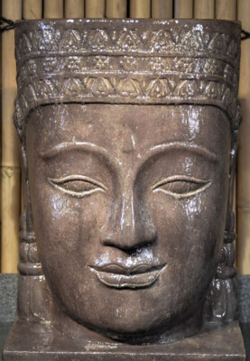 Brunnen Wasserfall Khmer-Kopf Steinguss Buddha Springbrunnen Gartenbrunnen kpl.