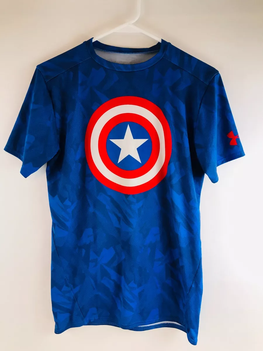 Under armour T-Shirt Boy's Size XL Blue Captain America Marvel Compression  Tee