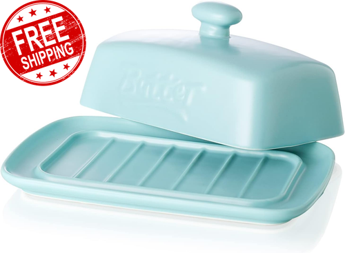 Large Porcelain Butter Dish with Lid, Classic Matte Butter Keeper for Counterto - Picture 11 of 12