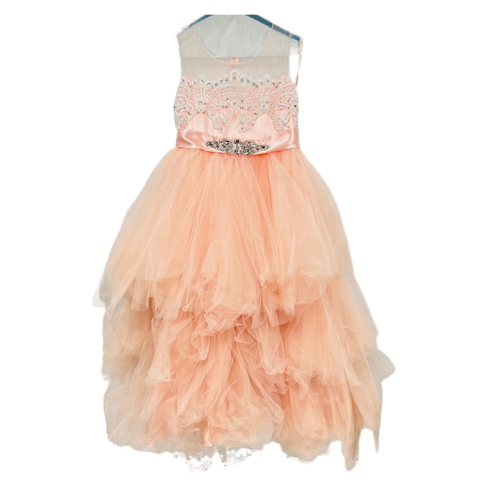 Girl's Dress Size 10 Pink White Tulle Lace Pearls  Flower Girl Easter Boutique