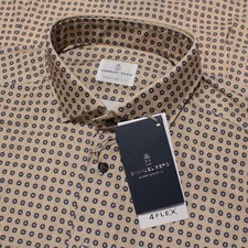 Emanuel Berg NWT Byron Casual Button Down Shirt Size 43 17 L/XL Beige w/ Circles
