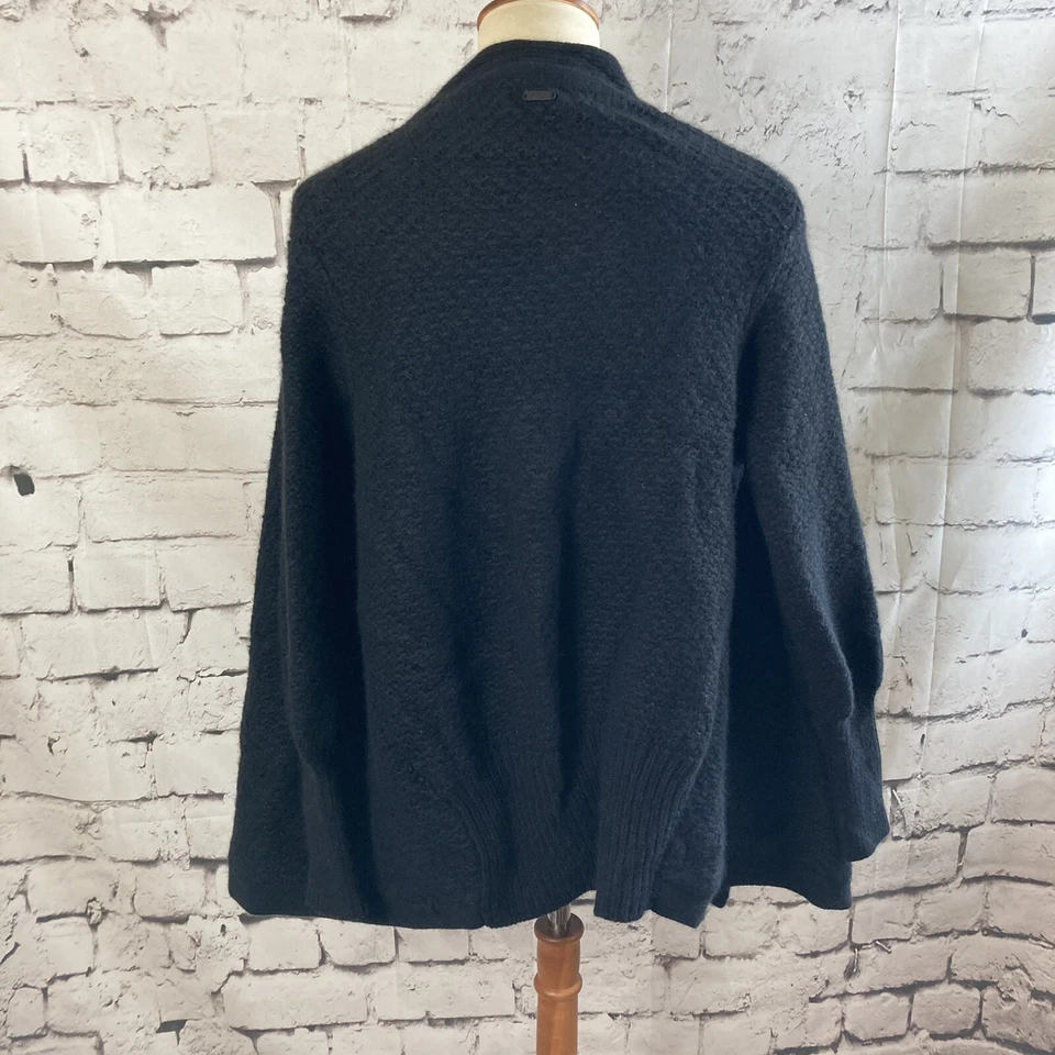 Suéter DKNY Mujer Mediano Negro Frente Abierto Tejido Cárdigan Angora Mezcla Lana Foto 3 de 4