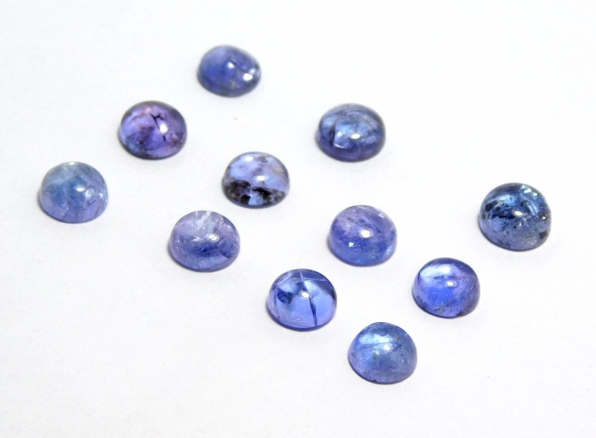 11 Pierres Tanzanite Naturelle Cabochon Rond 6.65 Cts - En Vrac Pour Bijoux