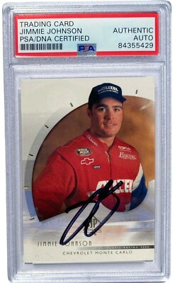 Jimmy Johnson Rookie Card JIMMIE JOHNSON SIGNED 2000 SP AUTHENTIC #39 ROOKIE CARD AUTO RC PSA/DNA ...