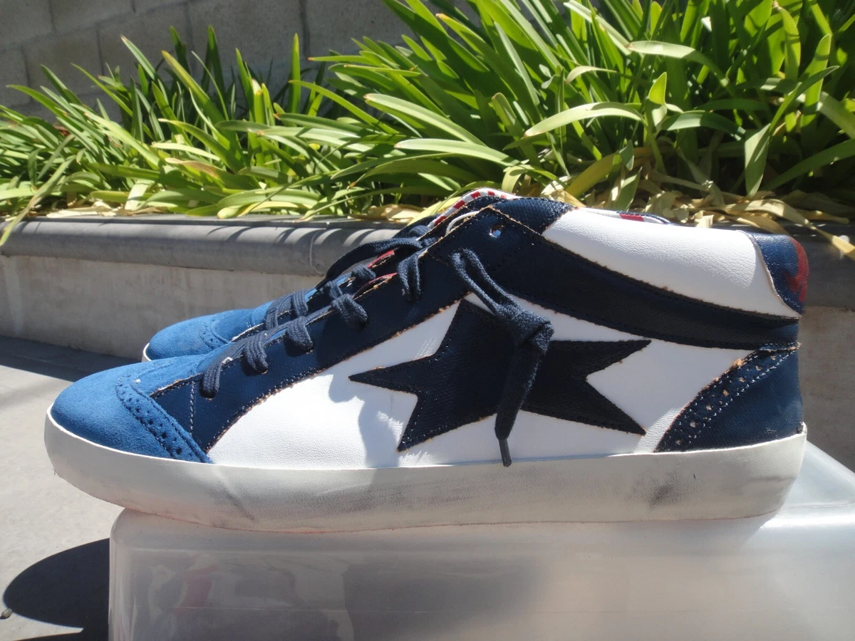 Ishikawa Japan Distressed Sneakers Blue White Leather Canvas Italy Men EUR44