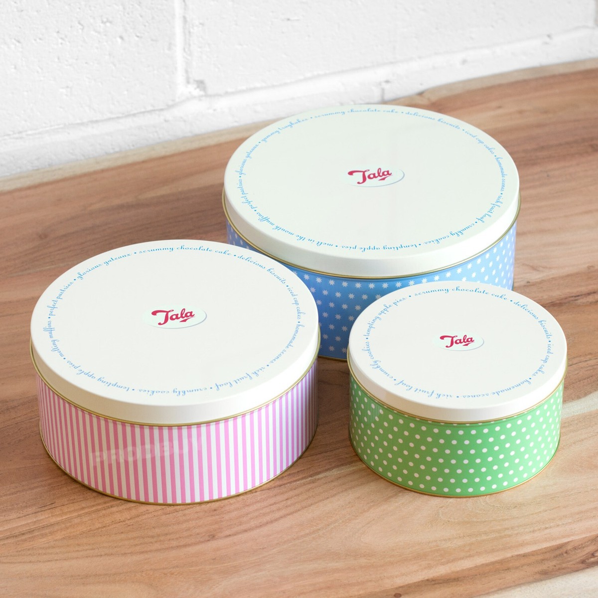Set of Vintage Style Polka Dot Cake Storage Tins Carriers