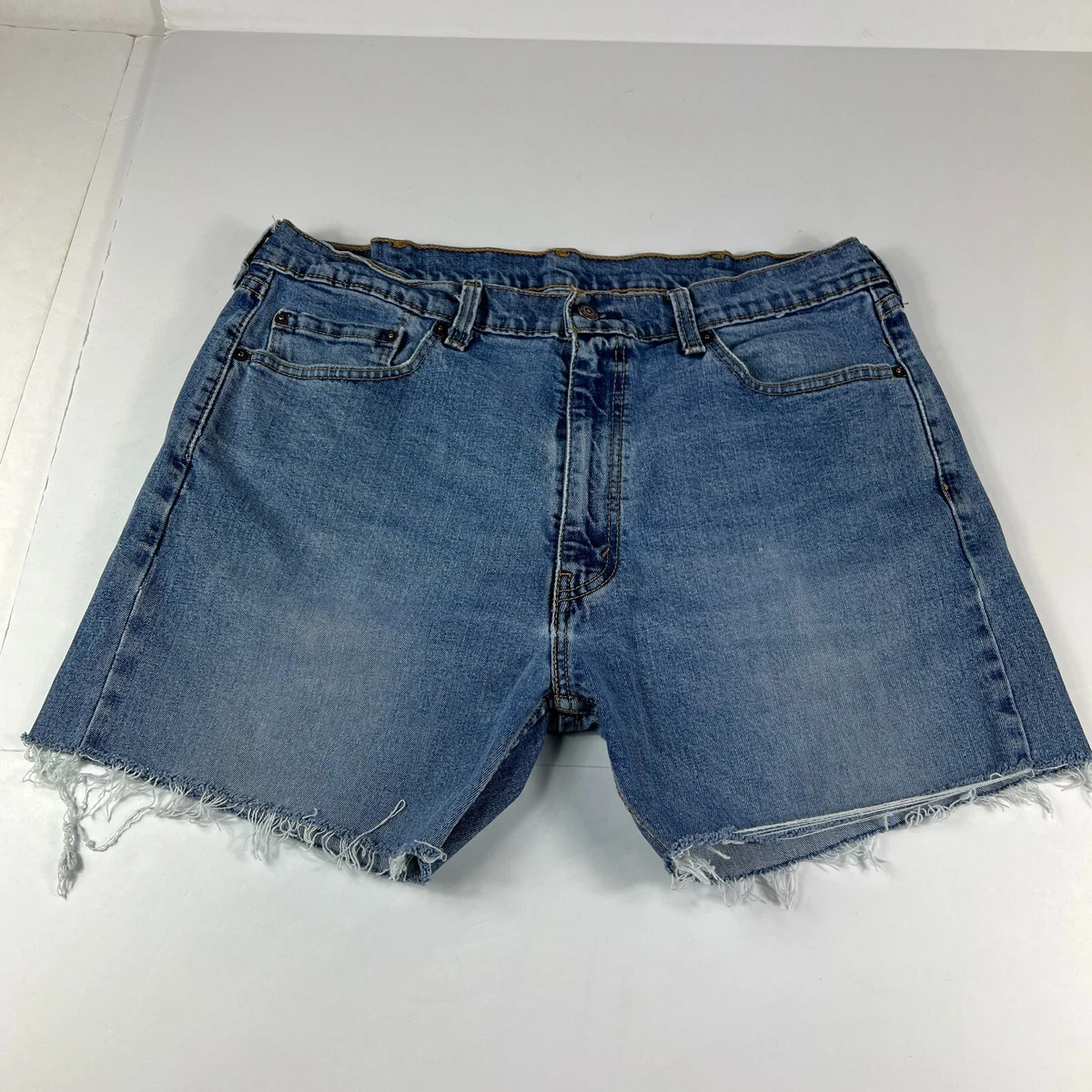 Levi's Jean Shorts Men's 35* 505 Straight Blue Cut Off Frayed Denim Jorts  Tag 38