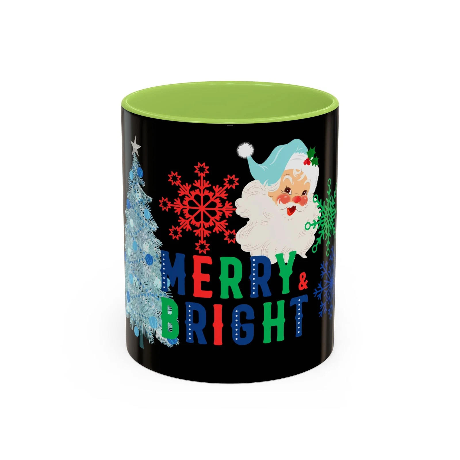 Accent Coffee Mug, Retro Santa Blue Merry Xmas Holiday Cheer Cup, Festive