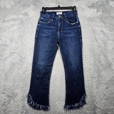 FRAME Le Crop Mini Boot Jeans Womens 26 Blue Denim Frayed Hem Mid Rise 26x24