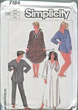 VINTAGE SIMPLICITY PATTERN 7184 MISSES' PJS & NIGHTGOWN IN 2 LENGTHS SZ 10-12 UC