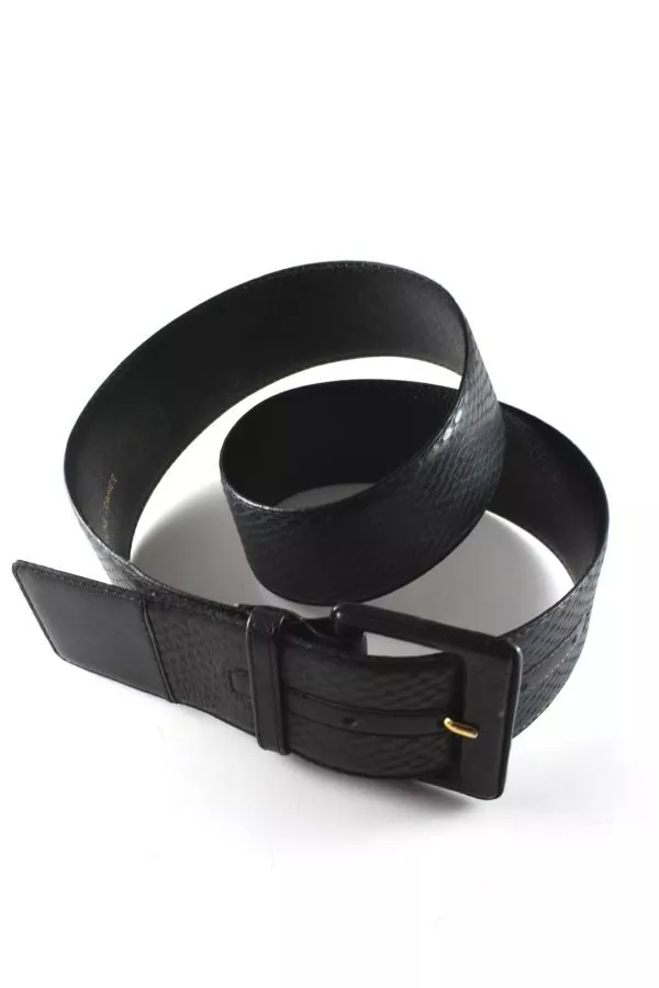 CHRISTIAN DIOR Vintage Femme Aniline Cuir de Vache Noir Aniline Ceinture Large Taille L