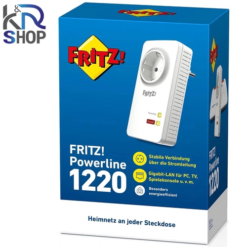 AVM FRITZ!Powerline 1220, Gigabit-Adapter m. integrierter Steckdose 1,200 Mbit/s