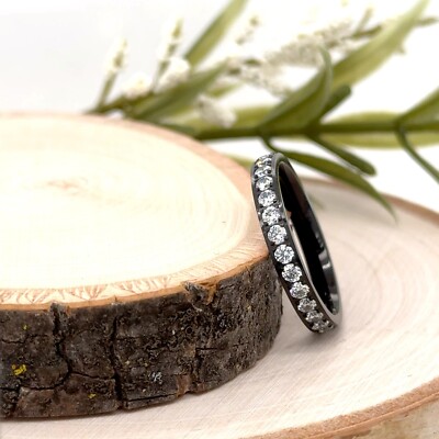 3mm Stackable Black Titanium Ring White CZ Inlay Polish Band For Christmas Gifts
