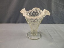 Fenton French Opalescent Hobnail Glass Fluted Cone Shaped Vase 5 1/2" Tall INV2