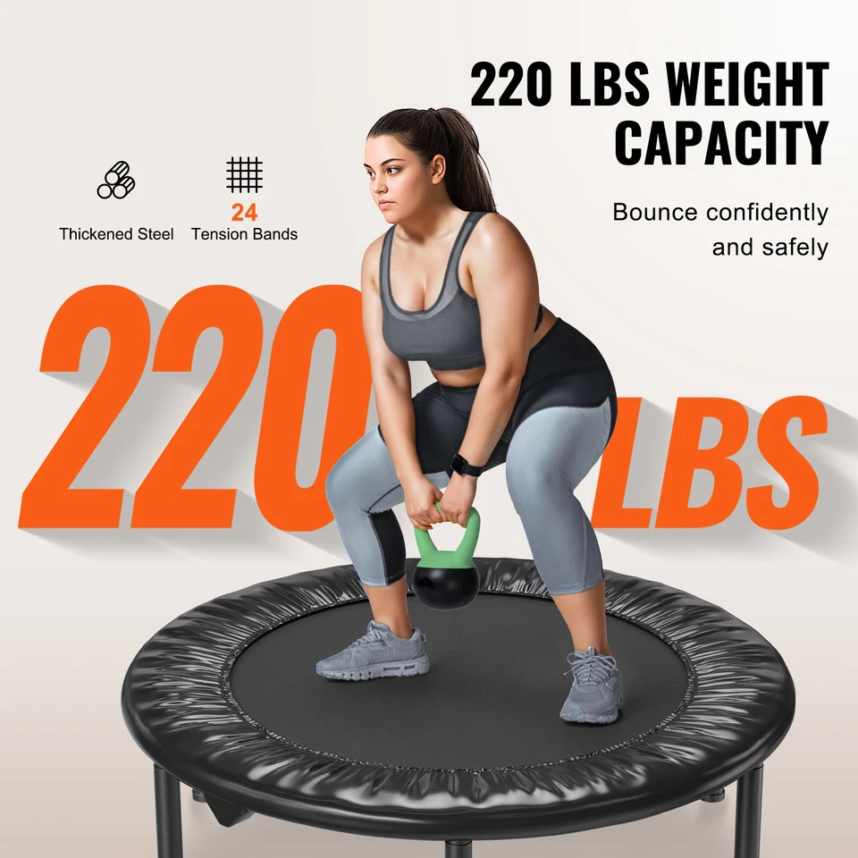 Uimoso 36" Foldable Mini Fitness Trampoline Adults Indoor Exercise Rebounder - Image 2 of 4