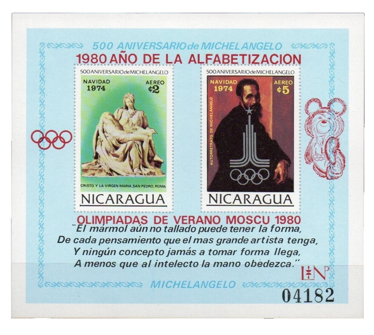 Juegos Olímpicos bloques de sello de Nicaragua