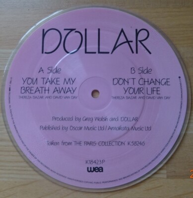 DOLLAR--YOU TAKE MY BREATH AWAY--DON'T CHANGE-7'' VINYL PICTURE DISC--45-V/G+