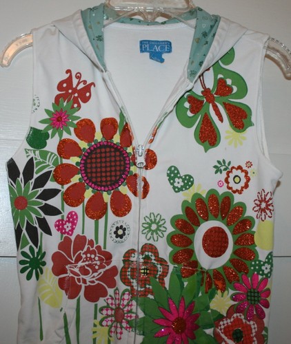 Girl's Vest Jacket Floral Full Zip-Up Hoodie White Size 7/8 - Picture 4 of 9