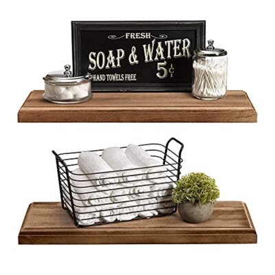 Rustic Farmhouse 2 Tier Floating Shelf - Routed Edge (Burnt Walnut, 2 Tier)