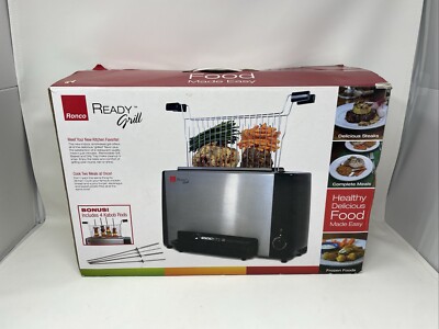 Ronco Ready Grill Indoor Electric Stainless Steel Grilling Machine / 4 Kabob