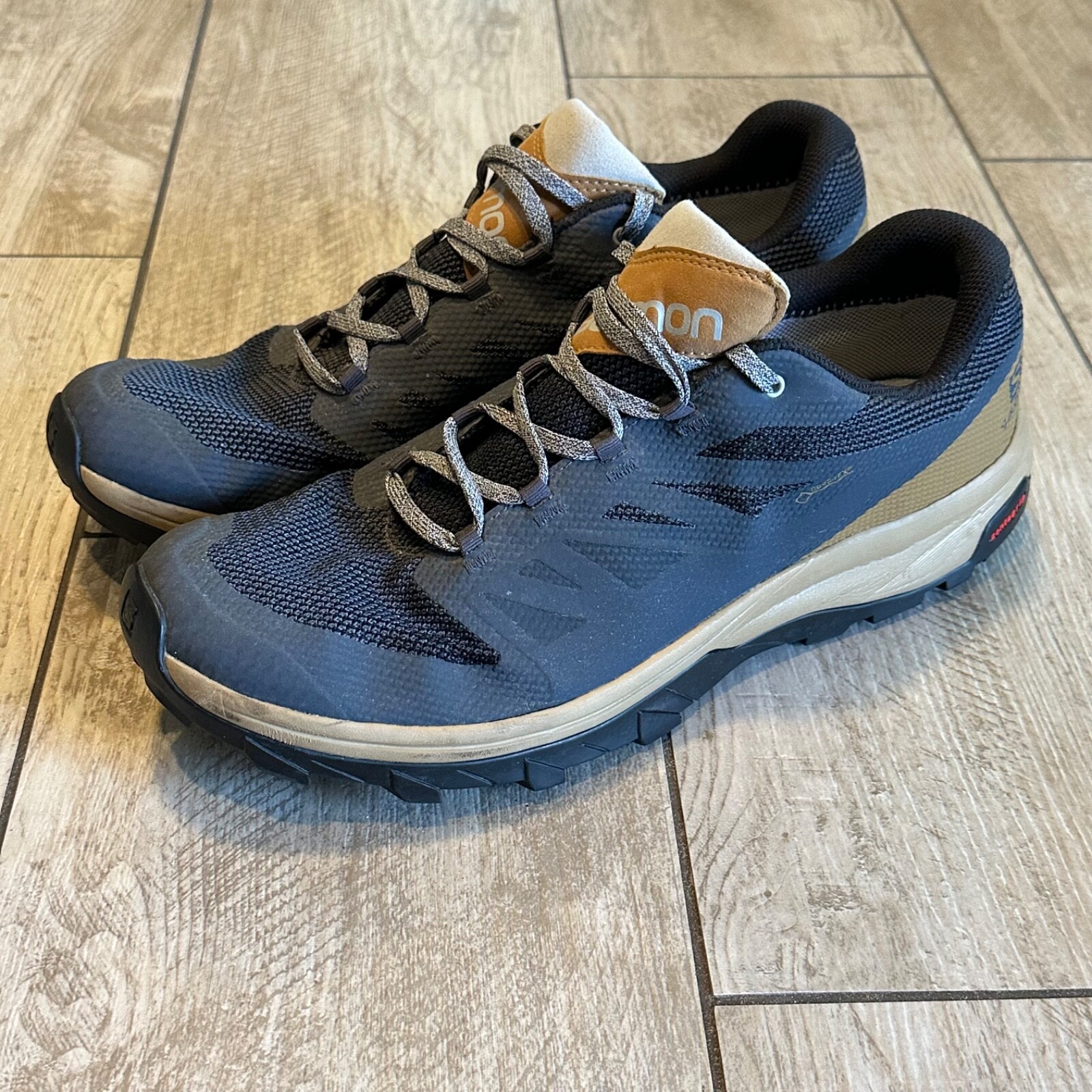 Scarpe Salomon Uomo Taglia 13 PULITE Blu Marrone Contorno GTX Escursionismo Outdoor Trail