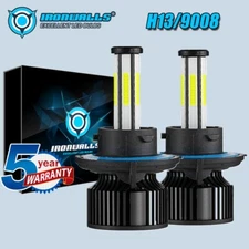 IRONWALLS H13 9008 LED Headlight Bulbs 6-Sided 6500K Super Bright High Low Beam