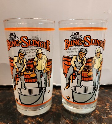 2 Vintage JACK DANIELS BUNG SLINGER Recipe Whiskey Glass Bar