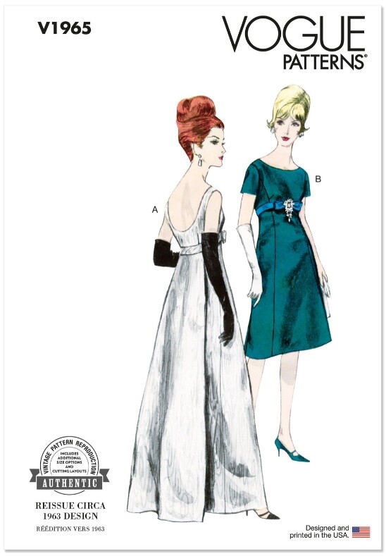 Vogue Vintage 1963 Misses' One Piece Evening Dress Sewing Pattern Kit, Design Code V1965, 8-10-12-14-16, Multicolor