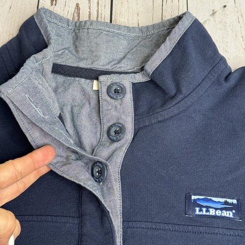 LL Bean 1/4 Pullover Abotonado Suéter Camisa Para Hombres Mediana Azul Marino Preppy - Imagen 4 de 9