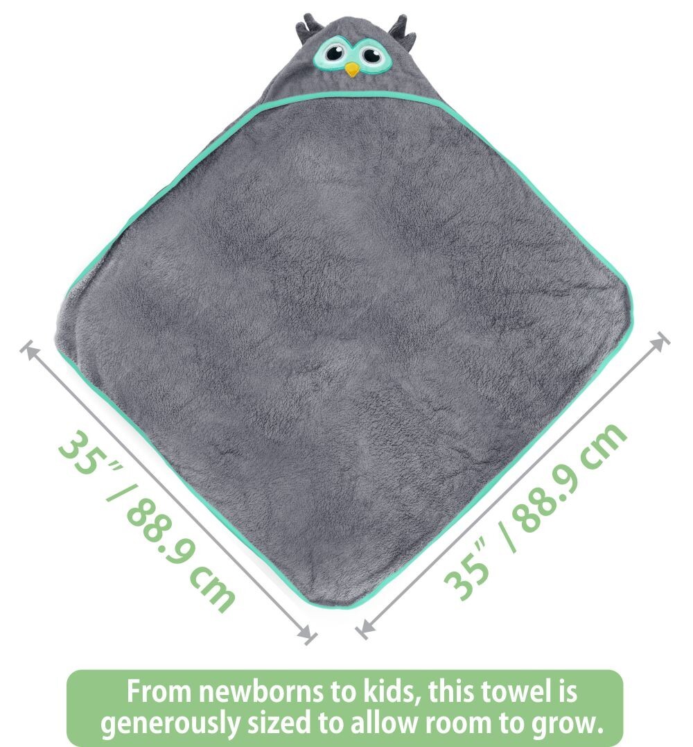Baby Hooded Owl Towel | Organic Fabric | Free Washcloth | All Ages | NEW