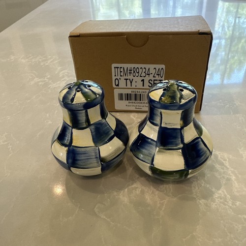 NEW Mackenzie-Childs Royal Check Enamel Salt & Pepper Shakers New In Box READ - Picture 2 of 9