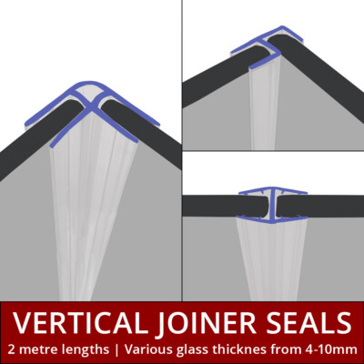 Vertical Shower Bath Screen Joiner Seal | 2 Metres Long | 4-12mm Glass ...