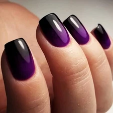 Purple Press on Nails Short Square False Nails Gradient Purple Fake style6