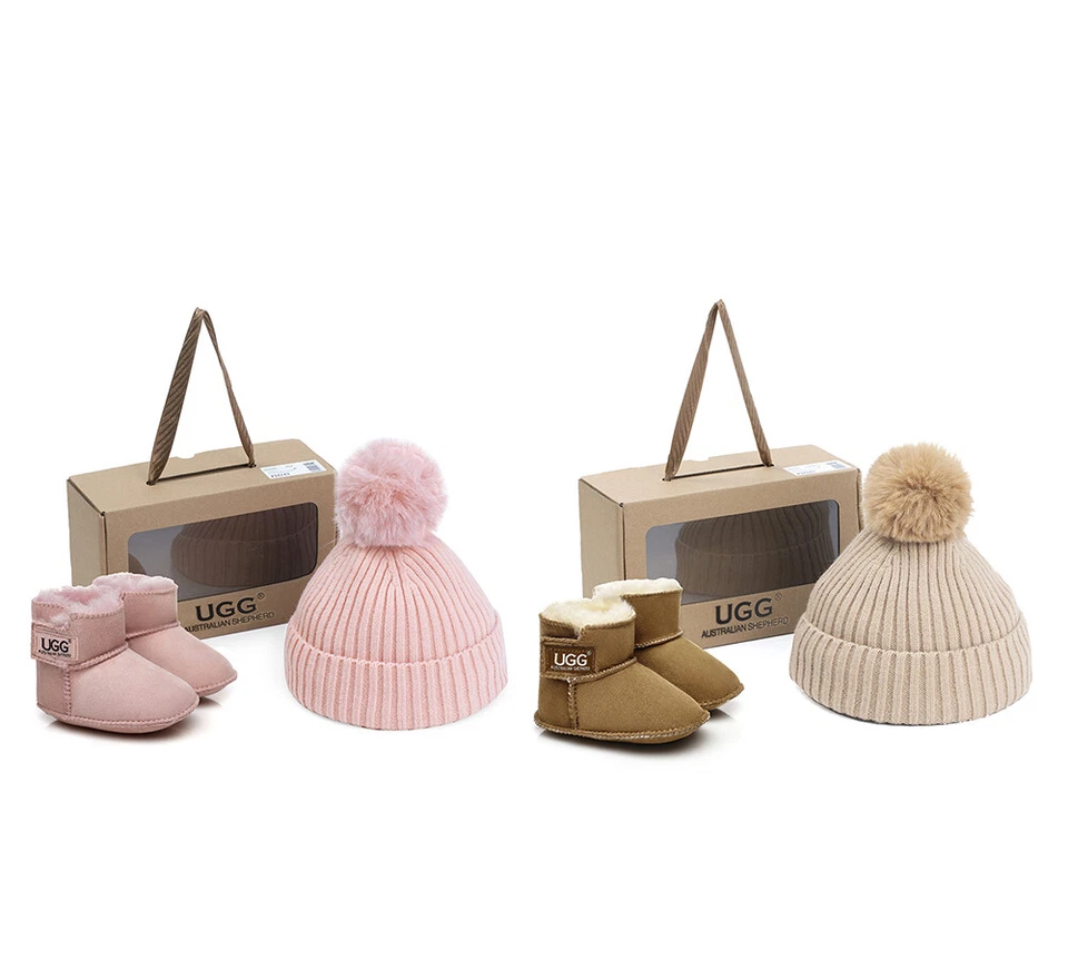 AUSTRALIAN SHEPHERD® UGG Baby Bootie Gift Pack Nonslip Boots Pom Pom Beanie - image 2 of 4