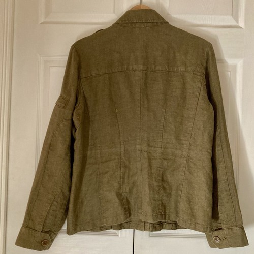 Sundance Women’s 12 100% Linen Military Tactical Jacket Button Up Olive Green - Picture 4 of 19