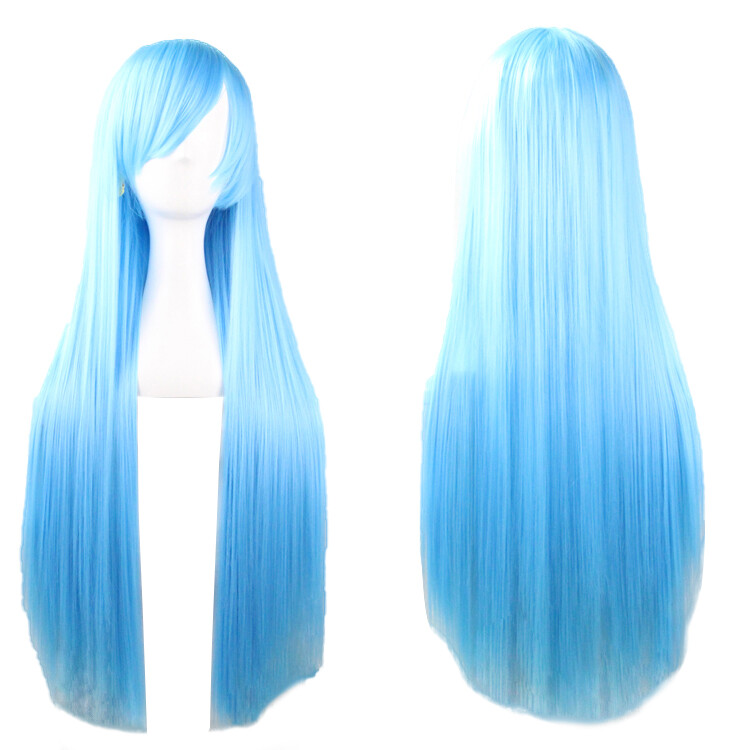 31in Straight Sleek Long Full Hair Wigs w Side Bangs Cosplay