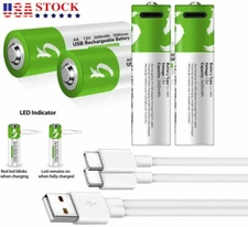 USB AA Lithium ion li-ion Rechargeable Battery 1.5V Fast Charge Type C Cable USA