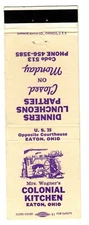 COLONIAL KITCHEN matchbook matchcover - EATON, OHIO